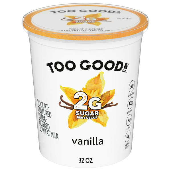 Yogurt Too Good & Co. Vanilla Flavored Low Fat Greek Yogurt Cultured Product Tub hero