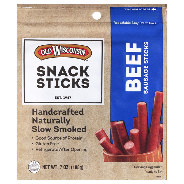 Popcorn & Jerky Old Wisconsin Snack Sticks, Beef hero