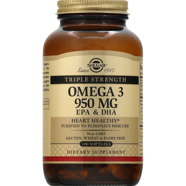 Vitamins & Supplements Solgar Omega 3, EPA & DHA, 950 mg, Triple Strength, Softgels hero