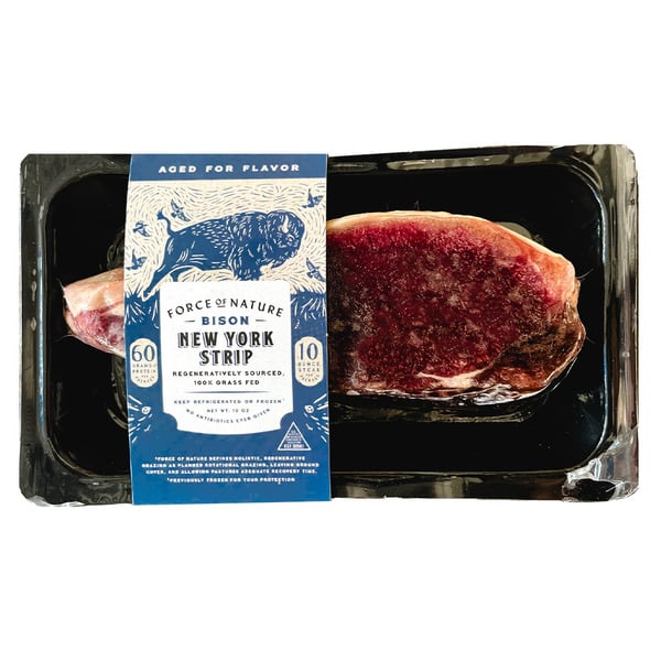 Meat Counter Force of Nature Bison New York Strip Steak, 100% Grass fed, Regenerative hero