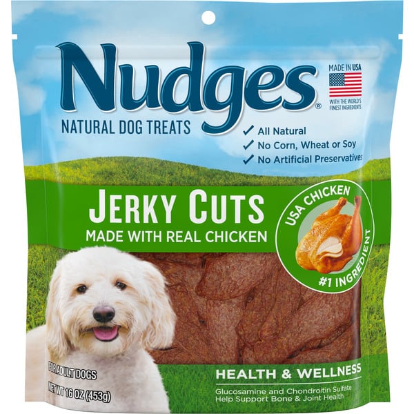 Dog Food & Care Nudges Natural Dog Treats Jerky Cuts Health and Wellness Made with Real Chicken hero