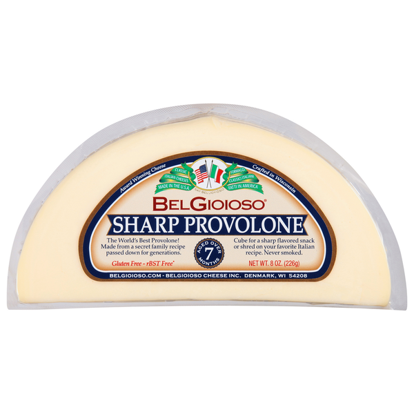 Specialty Cheeses BelGioioso Provolone Cheese Sharp Wedge hero