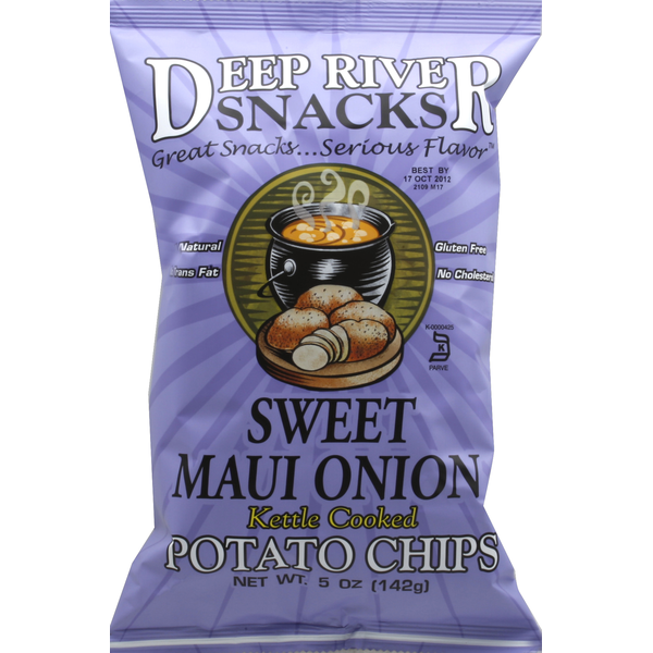 Chips & Pretzels Deep River Snacks Potato Chips, Kettle Cooked, Sweet Maui Onion hero