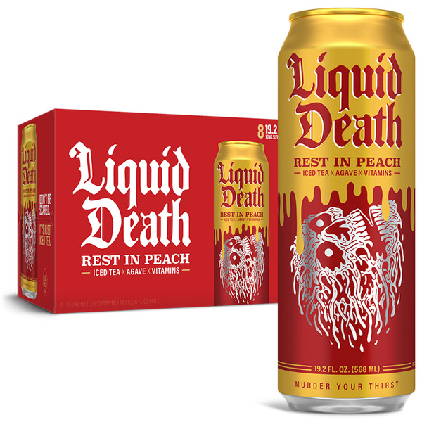 Liquid Death Iced Black Tea, Rest in Peach hero