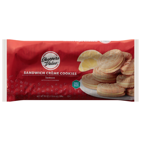 Cookies & Cakes Shoppers Value Sandwich Creme Cookies, Lemon, Family Size hero