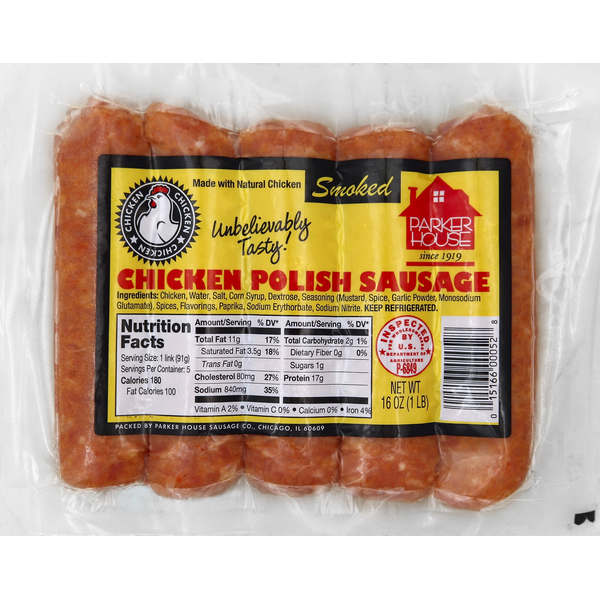 Packaged Poultry Parker House Chicken Polish Sausage, Smoked hero