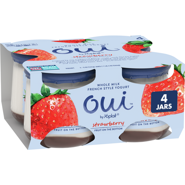 Yogurt Yoplait Oui French Style Strawberry Whole Milk Yogurt, Glass Yogurt Jar hero