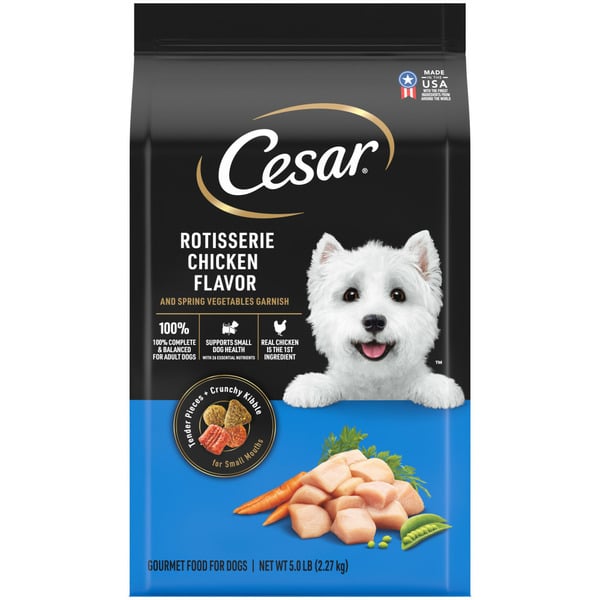 Dry Dog Food Cesar Small Breed Dry Dog Food Rotisserie Chicken with Spring Vegetables Garnish hero