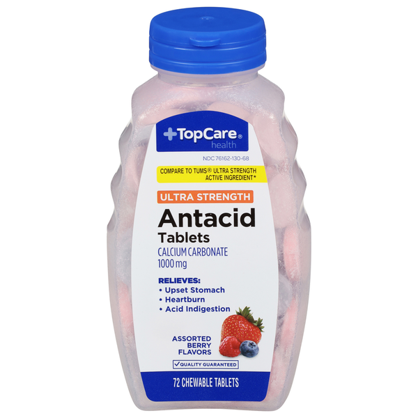 Digestion TopCare Antacid, Ultra Strength, 1000 mg, Chewable Tablets, Assorted Berry Flavors hero