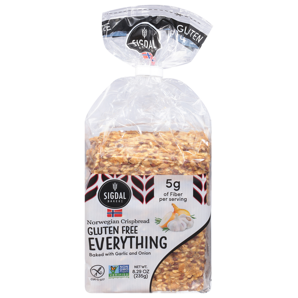 Crackers Sigdal Bakeri Norwegian Crispbread, Gluten Free, Everything hero