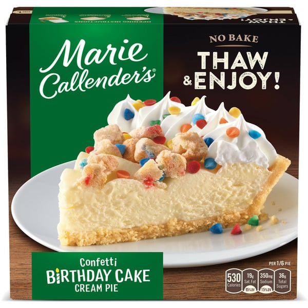 Ice Cream Toppings Marie Callender's Confetti Birthday Cake Cream Pie Frozen Dessert hero