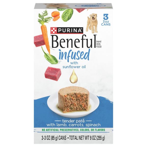 Dog Food & Care Purina Beneful Dog Food, Tender Pate, Infused with Sunflower Oil, with Lamb, Carrots, Spinach hero