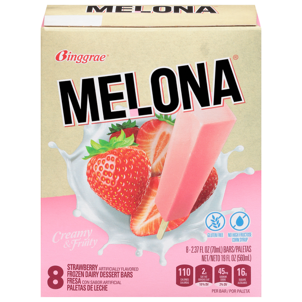 Ice Cream & Ice Melona Frozen Dairy Dessert Bars, Strawberry hero