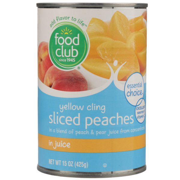 Canned Fruit & Applesauce Food Club Yellow Cling Sliced Peaches In A Blend Of Peach & Pear 100% Juice From Concentrate hero