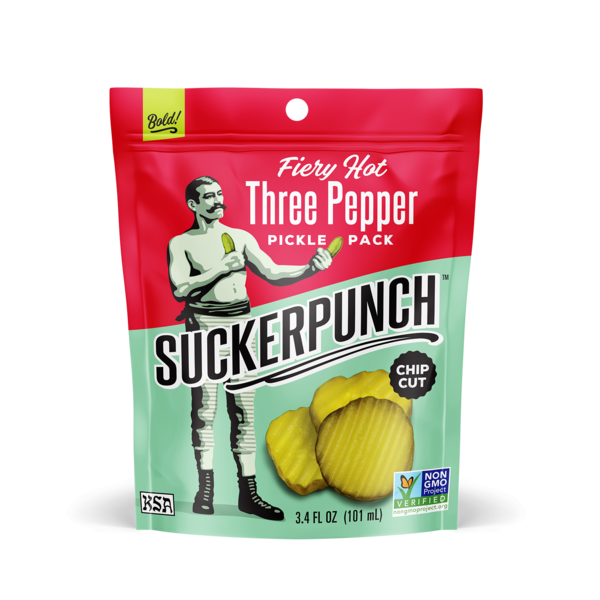 Pickled Goods & Olives SuckerPunch Fiery Hot 3-Pepper Pouch Pickle Chips hero