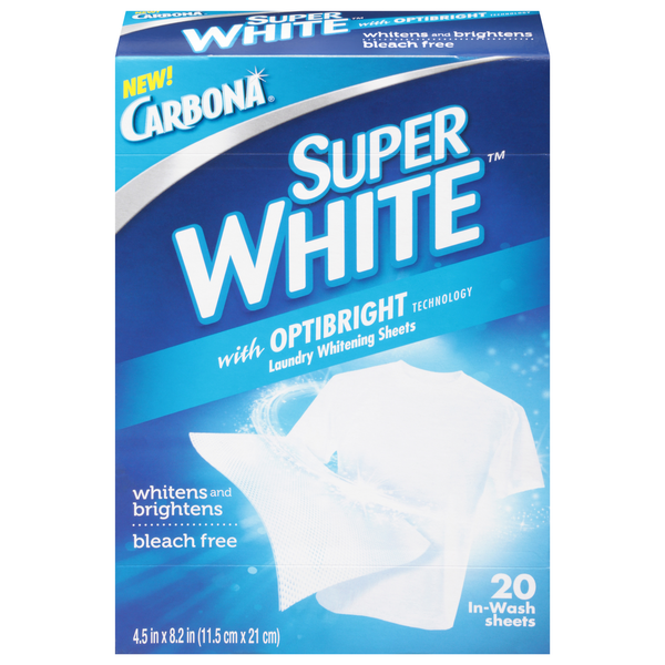 Laundry Carbona Super White with OptiBright Technology In-Wash Laundry Whitening Sheets hero