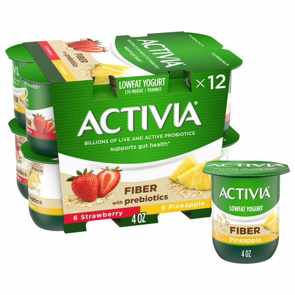 Yogurt Activia Strawberry and Pineapple Probiotic Yogurt, Probiotic Lowfat Yogurt Cups hero