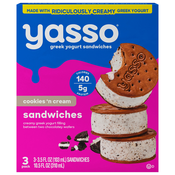 Frozen Dessert Yasso Greek Yogurt Sandwiches, Cookies 'n Cream hero