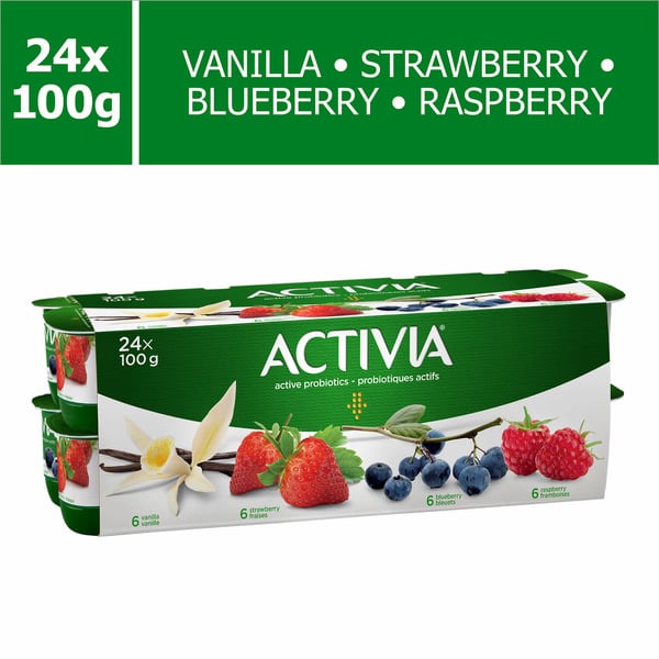 Natural Food and Health Products Activia Yogurt With Probiotics, Strawberry, Raspberry, Vanilla, Blueberry Flavour hero