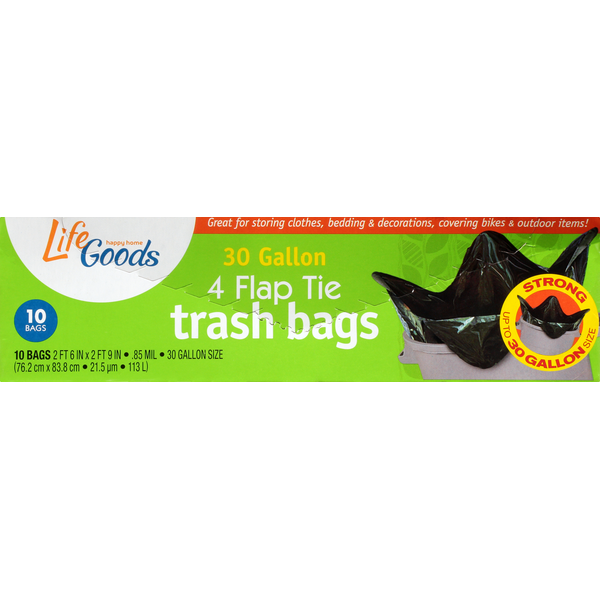 Trash Bags & Liners Life Goods Trash Bags, 4 Flap Tie, 30 Gallon hero