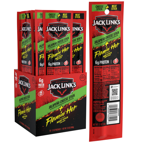 Jack Link's Flamin' Hot Flavored Meat Stick & Jalapeno Cheese Stick hero