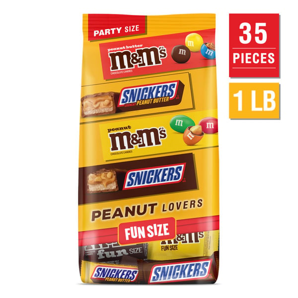 Candy & Chocolate Snickers & M&m's Fun Size Peanut and Peanut Butter Chocolate Candy Variety Pack Bulk hero