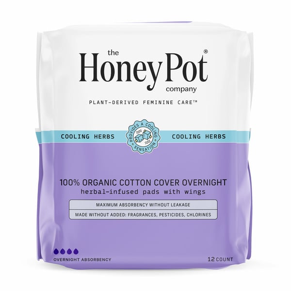 The Honey Pot Company Herbal Overnight Pads with Wings, Organic Cotton Cover hero