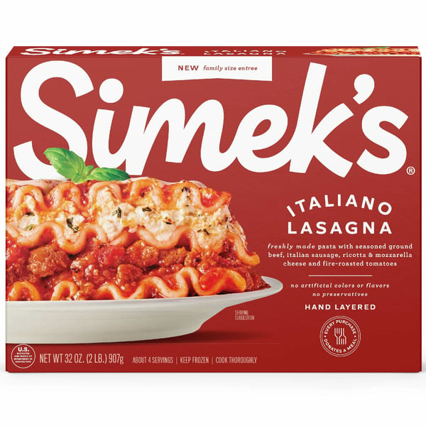 Prepared Meals Simek's Italiano Lasagna, Family Size Frozen Meal hero