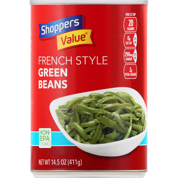 Canned & Jarred Vegetables Shoppers Value Green Beans, French Style hero