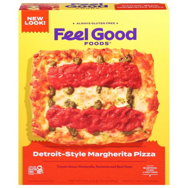 Frozen Pizza Feel Good Foods Pizza, Detroit-Style, Margherita hero