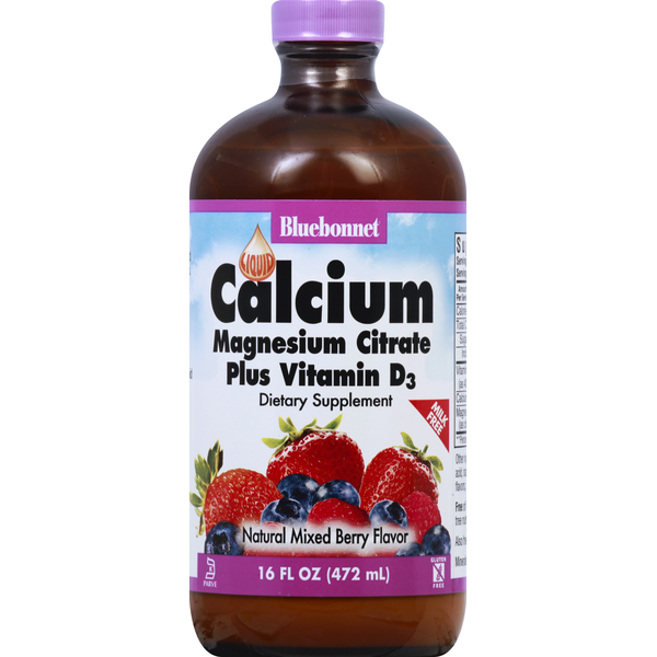 Vitamins & Minerals Bluebonnet Calcium Magnesium Citrate Plus Vitamin D3, Liquid, Mixed Berry Flavor hero