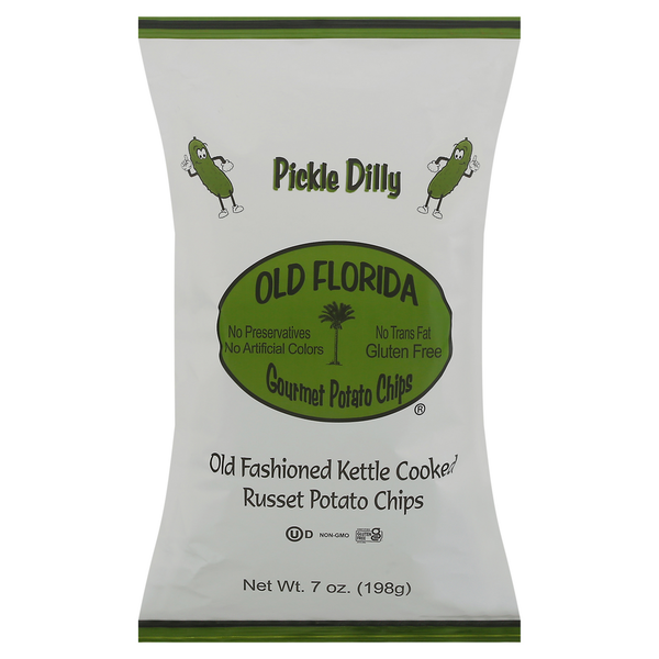 Chips & Pretzels Old Florida Gourmet Potato Chips, Russet, Pickle Dilly hero