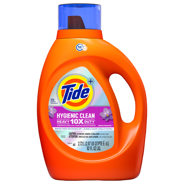 Laundry Tide + Detergent, Heavy 10x Duty, Hygienic Clean, Spring Meadow hero