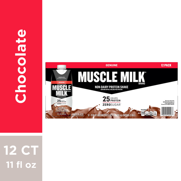 Protein & Meal Replacements MUSCLE MILK Protein Shake, Zero Sugar, Chocolate, Genuine, 12 Pack hero