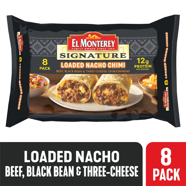 Frozen Appetizers & Sides El Monterey Chimichangas, Loaded Nacho, Beef, Black Bean & Three Cheese hero