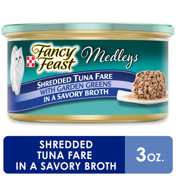 Cat Food & Care Purina Fancy Feast Grain Free Broth Wet Cat Food, Medleys Shredded Tuna Fare With Garden Greens hero