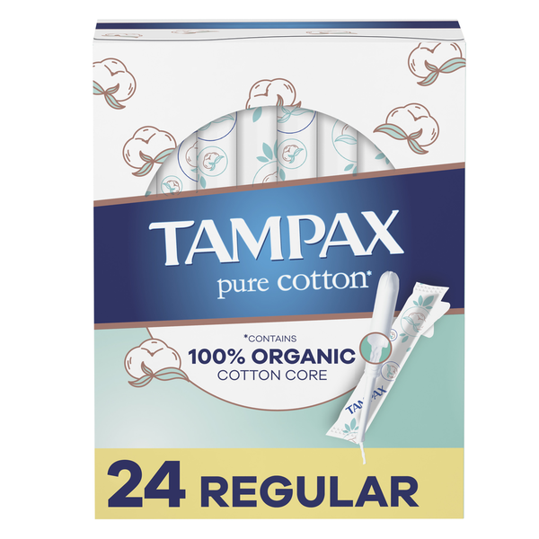 Feminine Care TAMPAX Pure Cotton Tampons, Contains 100% Organic Cotton Core, Regular Absorbency hero