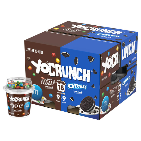 Yogurt YoCrunch Vanilla Yogurt with M&M's & Cookies n Cream Lowfat with Oreo hero