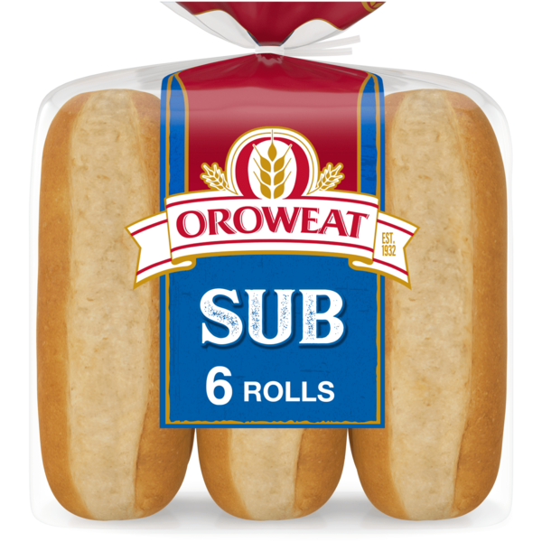 Buns & Rolls Oroweat Sub, 6 count, White Rolls hero