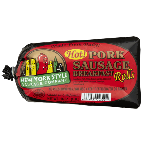 Hot Dogs, Bacon & Sausage New York Style Sausage Co Hot! Pork Sausage Breakfast Rolls hero