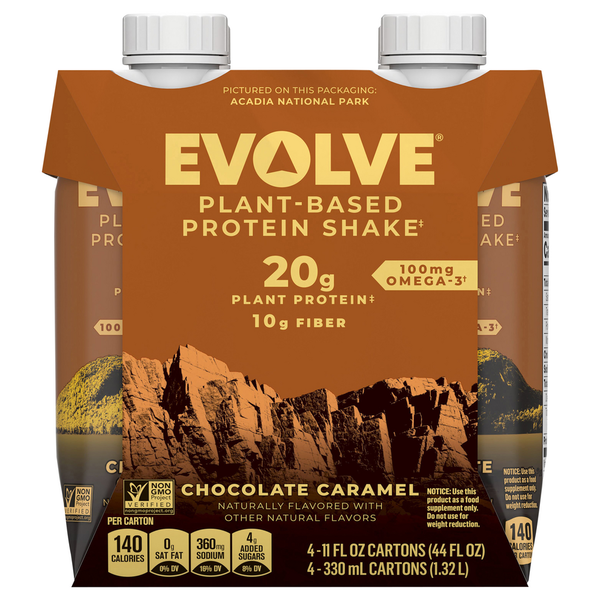 Protein & Meal Replacements EVOLVE Protein Shake, Plant-Based, Chocolate Caramel hero