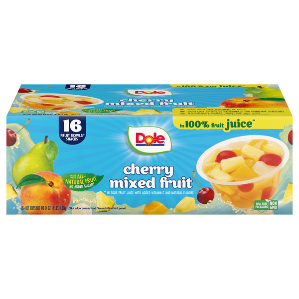 Canned Fruit & Applesauce Dole Cherry Mixed Fruit, Fruit Juice Fruit Cups hero