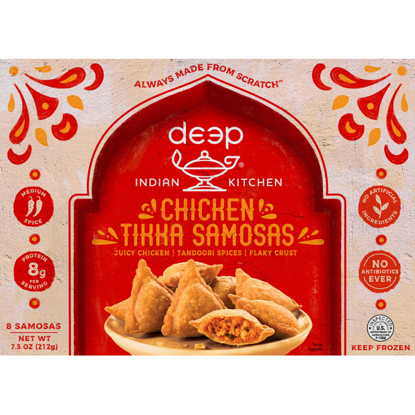 Frozen Appetizers & Sides Deep Indian Kitchen Chicken Tikka Samosas, Medium Spice hero