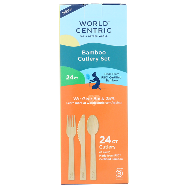 More Household World Centric Assorted Cutlery (Knife, Fork, Spoon) - Bamboo - Fsc-Scs-Coc-002849 - Compostabl hero