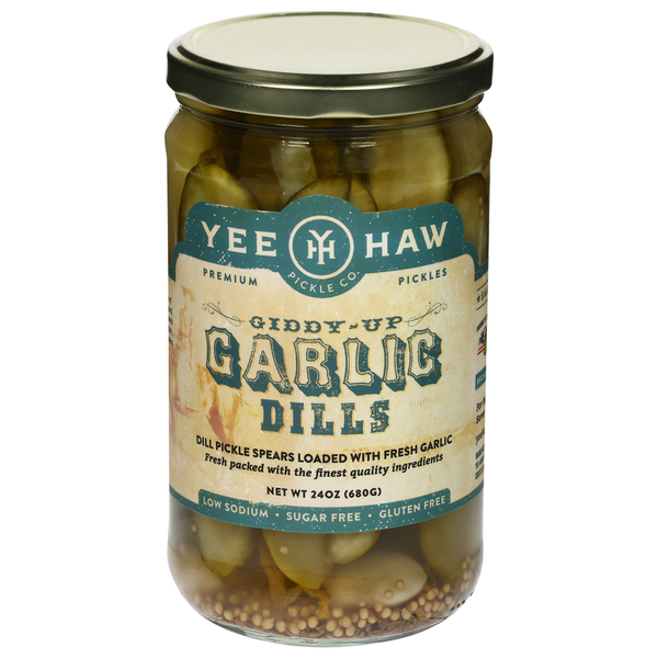 Pickled Goods & Olives Yee-Haw Pickle Co. Pickles, Giddy-Up Garlic Dills, Premium hero