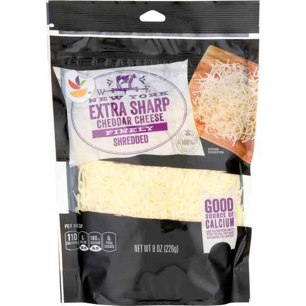 Packaged Cheese Store Brand Finely Shredded Cheese, Extra Sharp Cheddar, New York hero