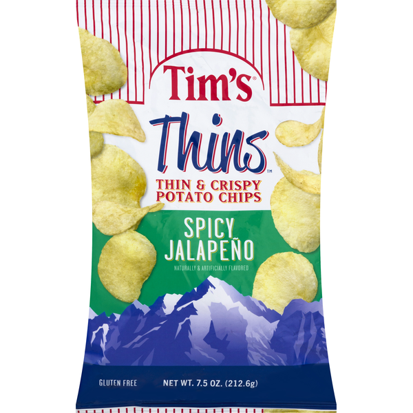 Chips & Pretzels Tims Potato Chips, Spicy Jalapeno, Thin & Crispy hero