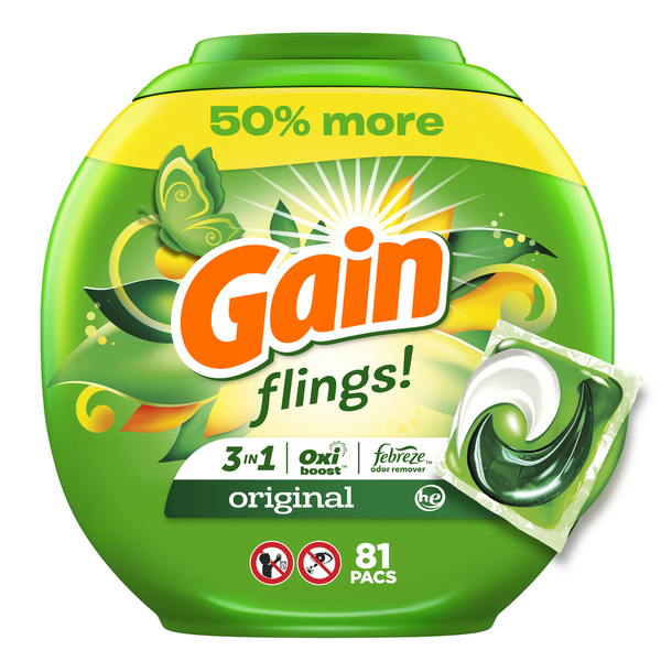 Laundry Gain flings Laundry Detergent Pacs, Original Scent hero