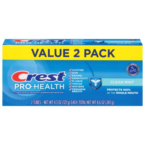 Oral Hygiene Crest Toothpaste, Fluoride, Clean Mint, Value 2 Pack hero