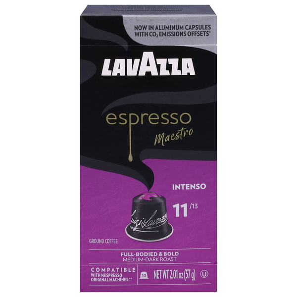 Lavazza Coffee, Ground, Medium-Dark Roast, Intenso, Espresso Maestro, Aluminum Capsules hero